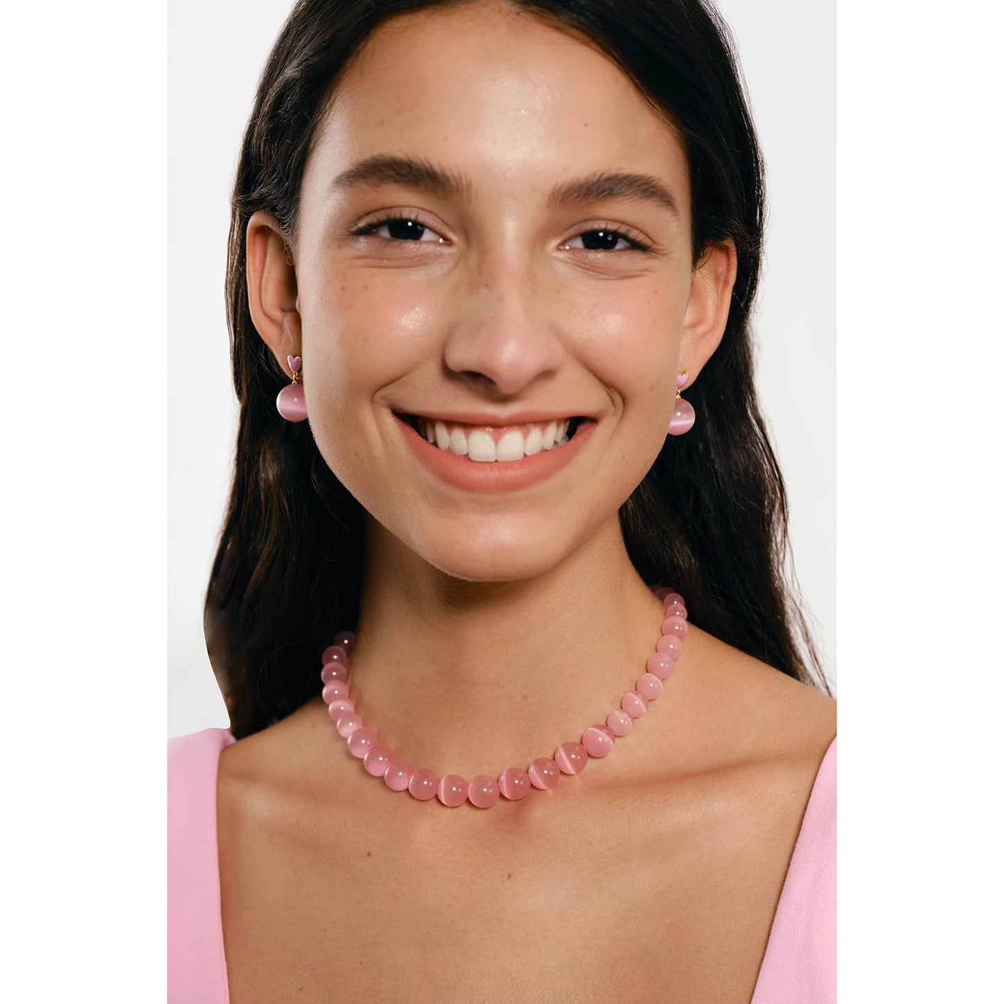 Peach Pink Cat's Eye Necklace