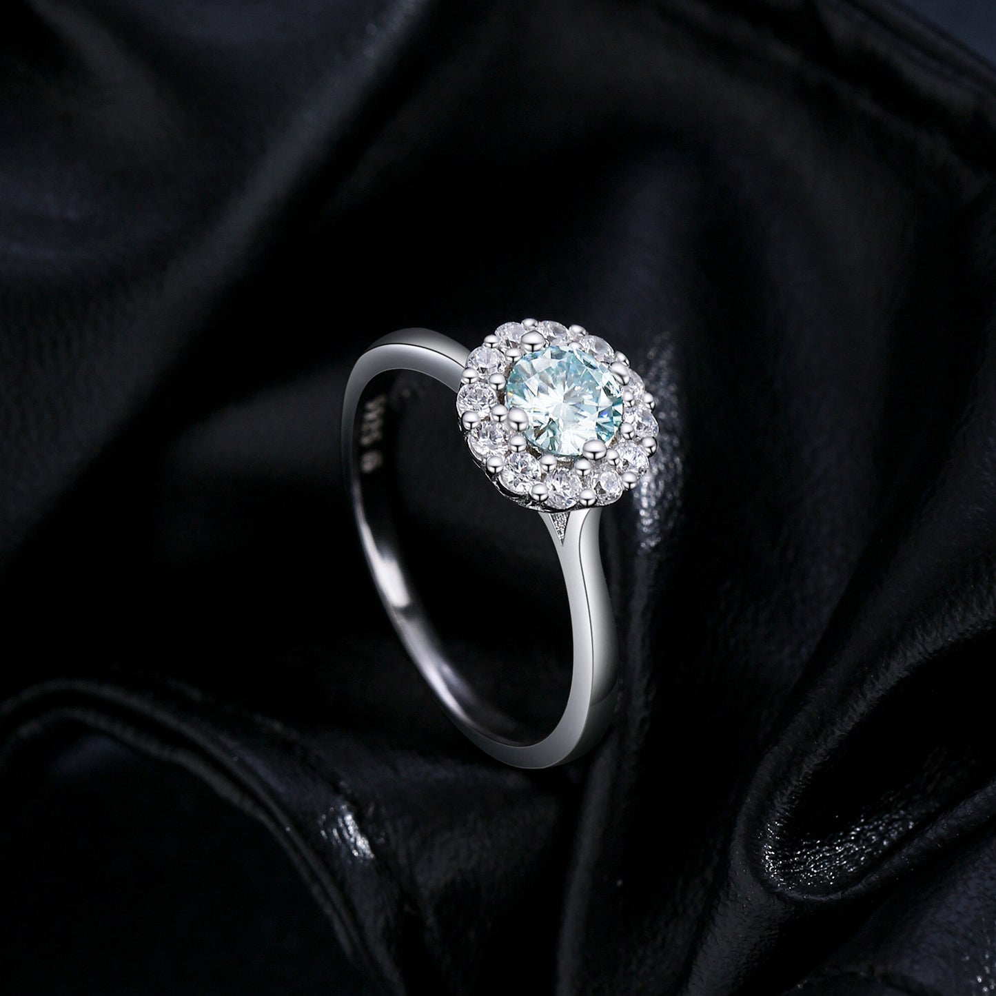 Halo Sterling Silver Moissanite Ring