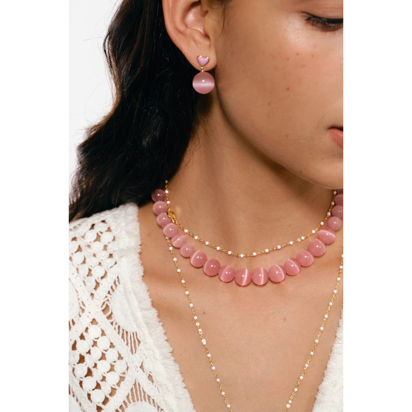 Peach Pink Cat's Eye Earrings