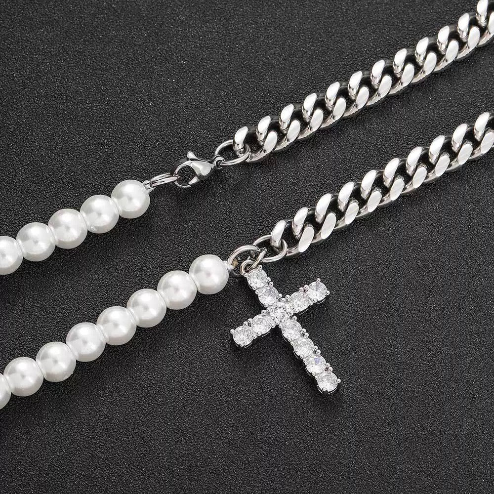 Light Luxury Pearl And Diamond Cross