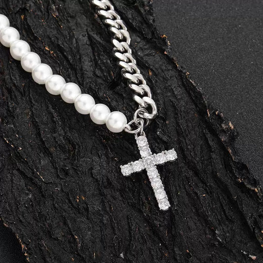 Light Luxury Pearl And Diamond Cross