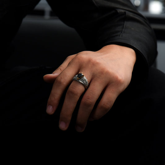 Vintage Black Onyx Eagle Wing Ring