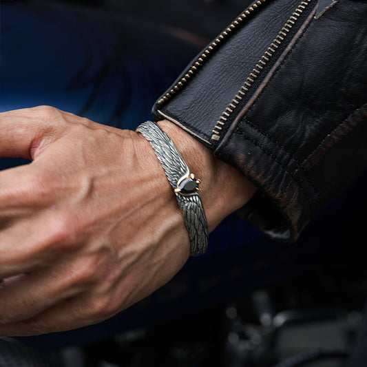 Vintage Black Onyx Eagle Wing Bracelet