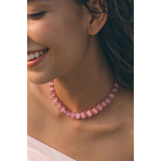Peach Pink Cat's Eye Necklace
