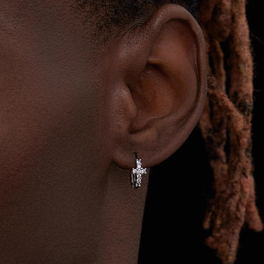 925 Sterling Silver Diamond Cross Earrings