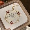 Mother-Of-Pearl Four-Leaf Clover Bracelet - Gold + Red Flower