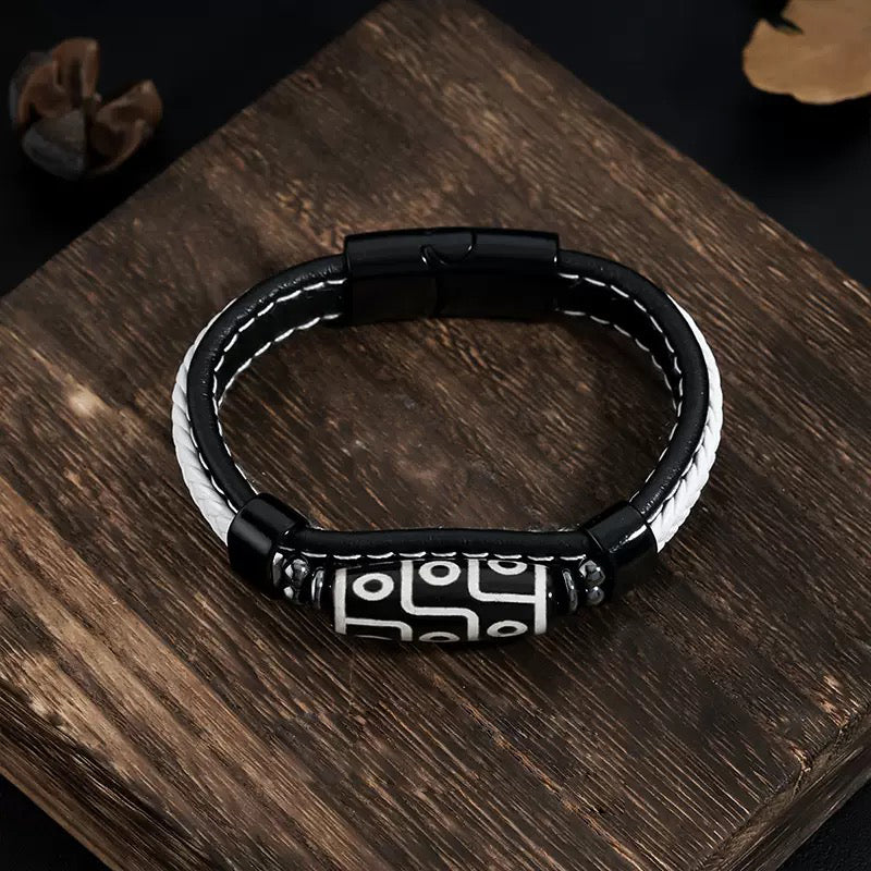 Nine-eye Ceramic And Leather Bracelet
