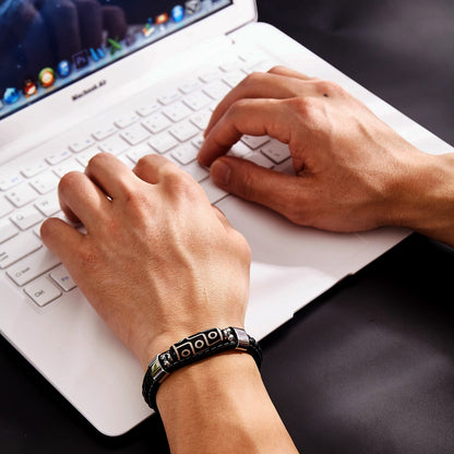 Nine-eye Ceramic And Leather Bracelet