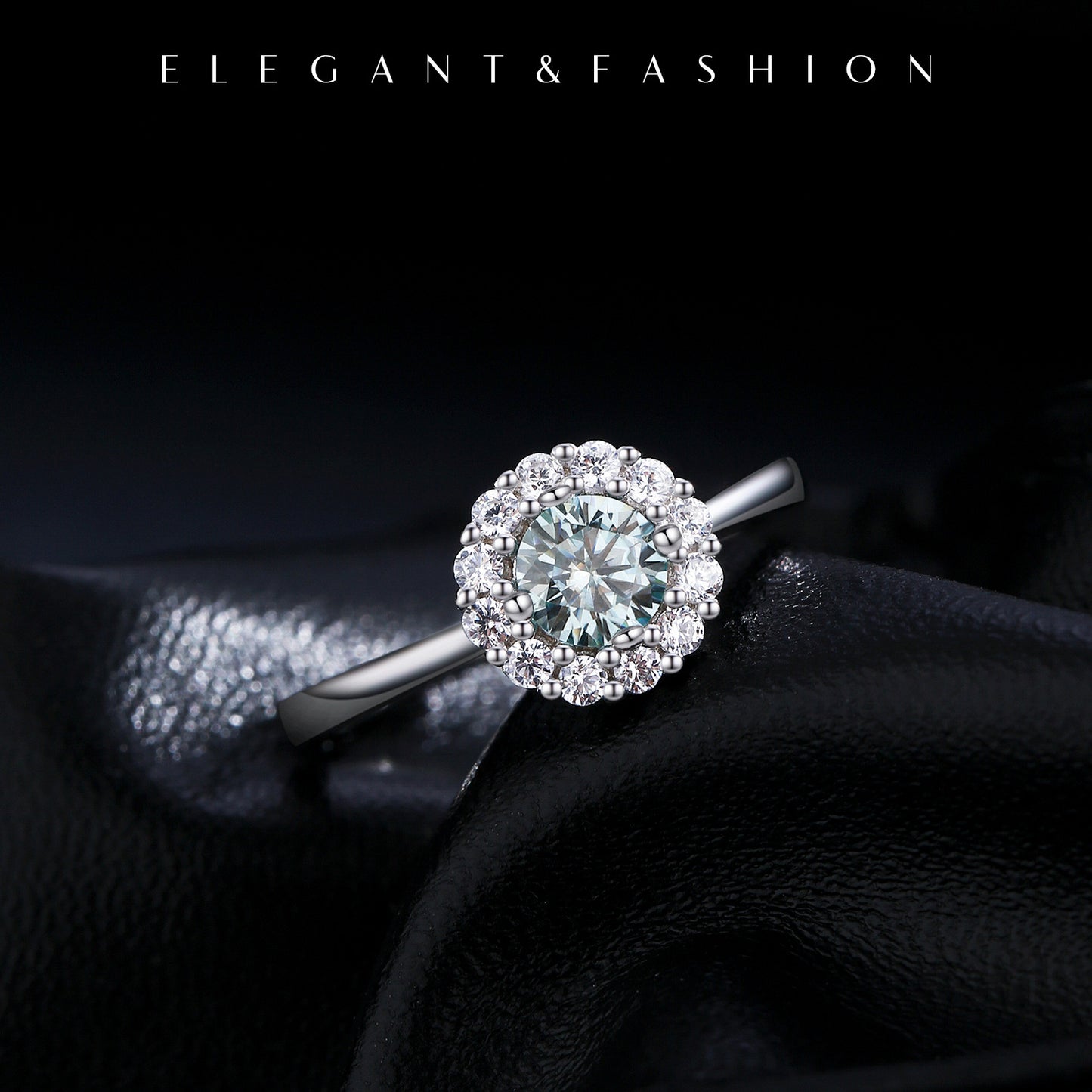 Halo Sterling Silver Moissanite Ring