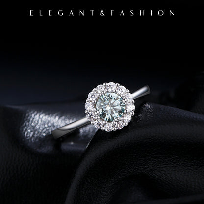 Halo Sterling Silver Moissanite Ring