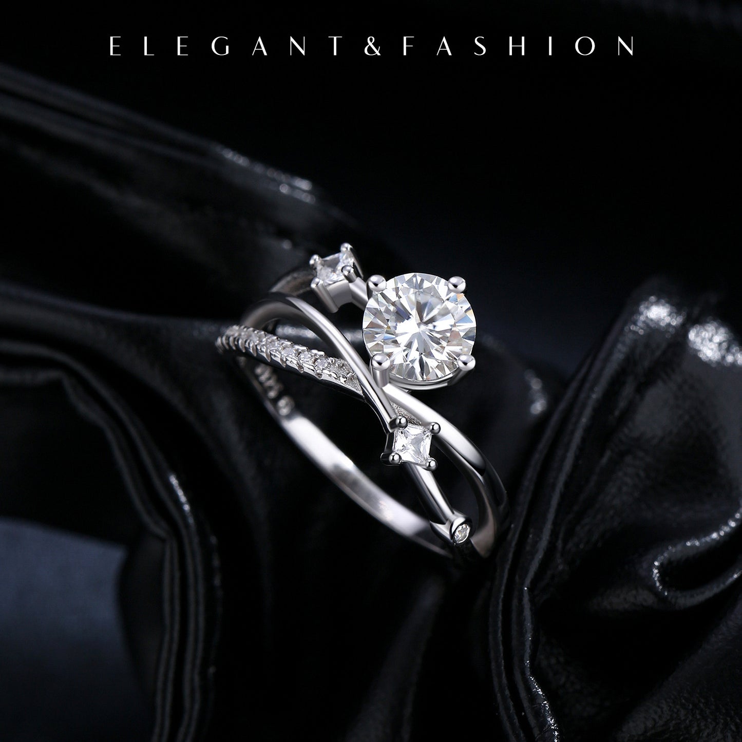 Flower Branch Sterling Silver Moissanite Ring