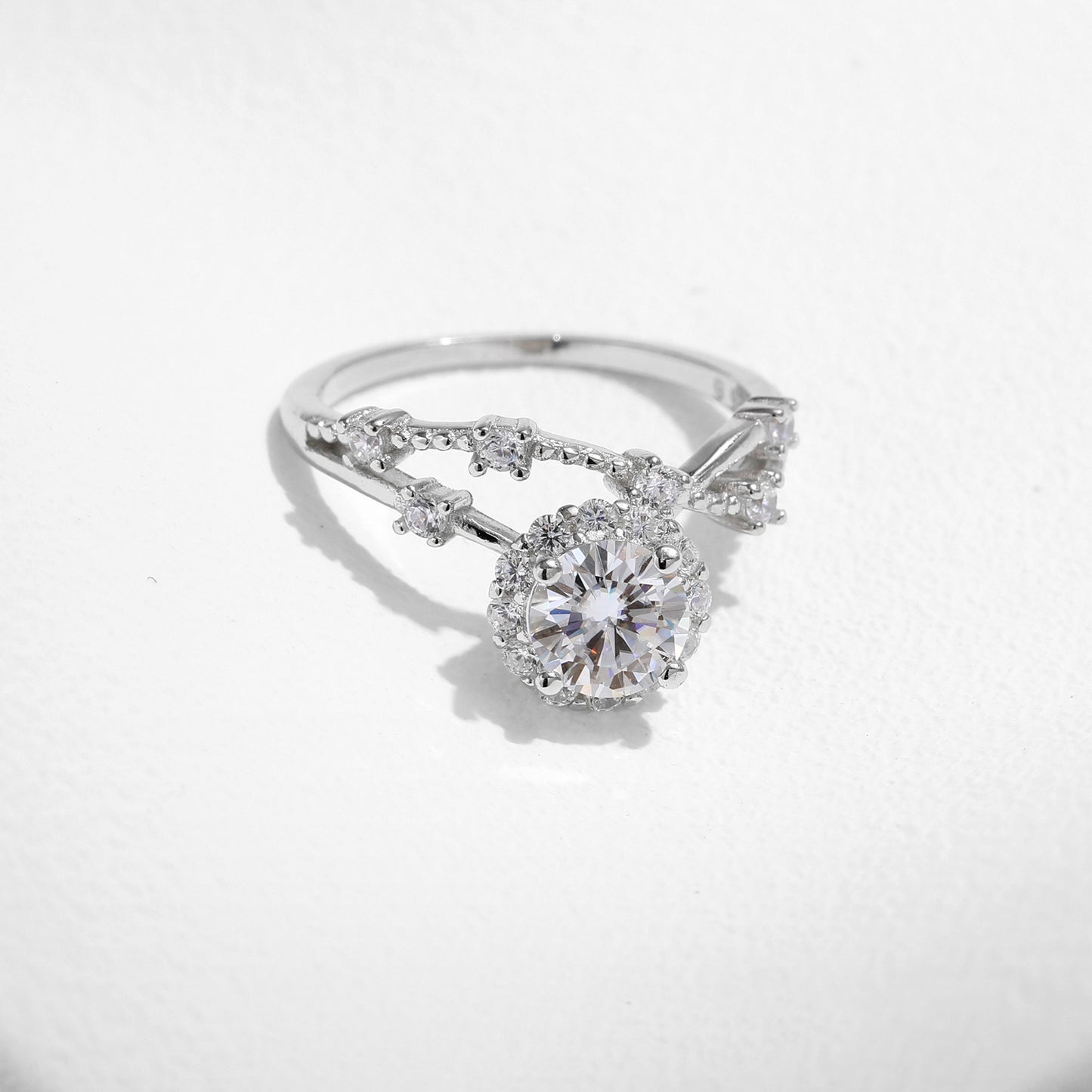 Flower Branch Sterling Silver Moissanite Ring