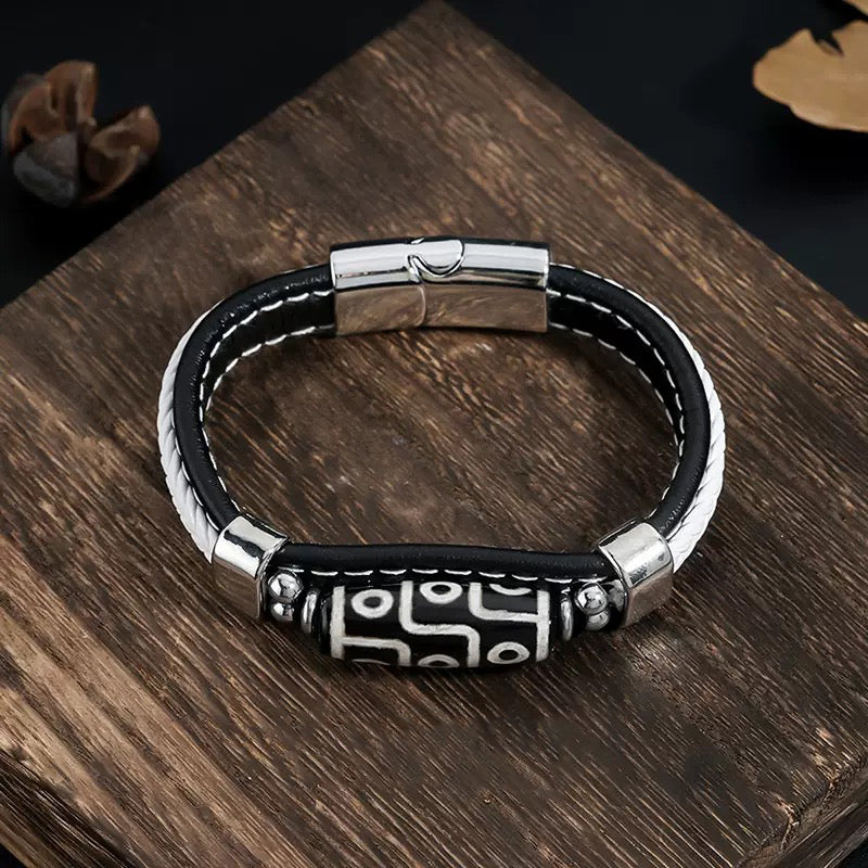 Nine-eye Ceramic And Leather Bracelet