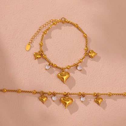 Heart-Shaped Zirconia Pendant Bracelet