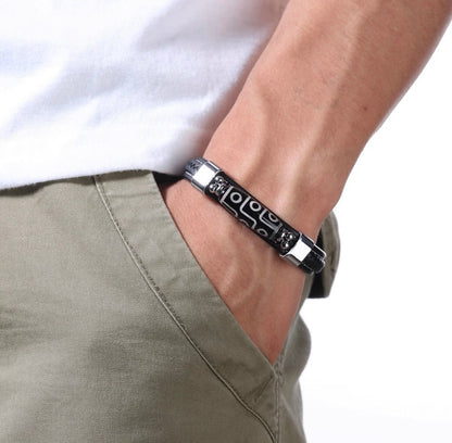 Nine-eye Ceramic And Leather Bracelet