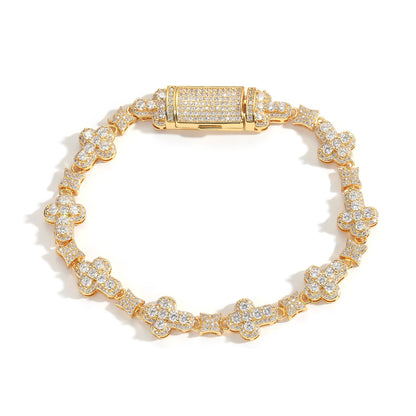 Cross Flower Hip Hop Zircon Bracelet
