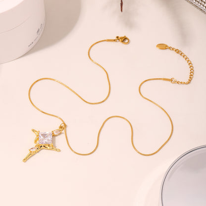 18k Gold Plated Cross Gemstone Necklace