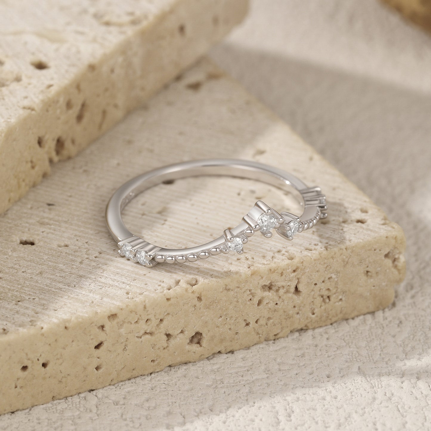 V-Shaped Sterling Silver Moissanite Ring