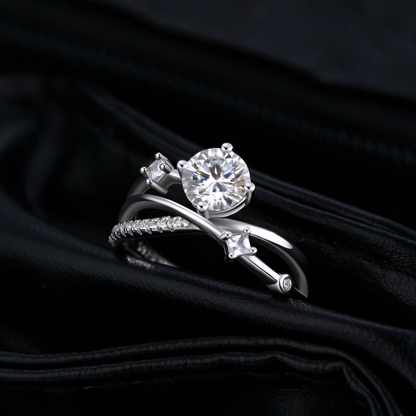 Flower Branch Sterling Silver Moissanite Ring