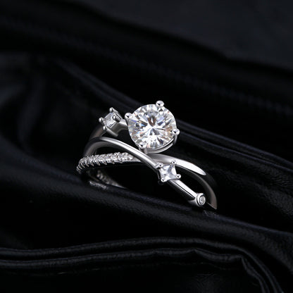 Flower Branch Sterling Silver Moissanite Ring