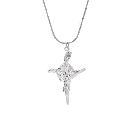 18k Gold Plated Cross Gemstone Necklace