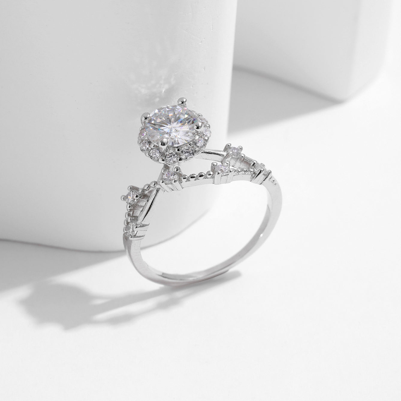 Flower Branch Sterling Silver Moissanite Ring