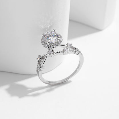 Flower Branch Sterling Silver Moissanite Ring