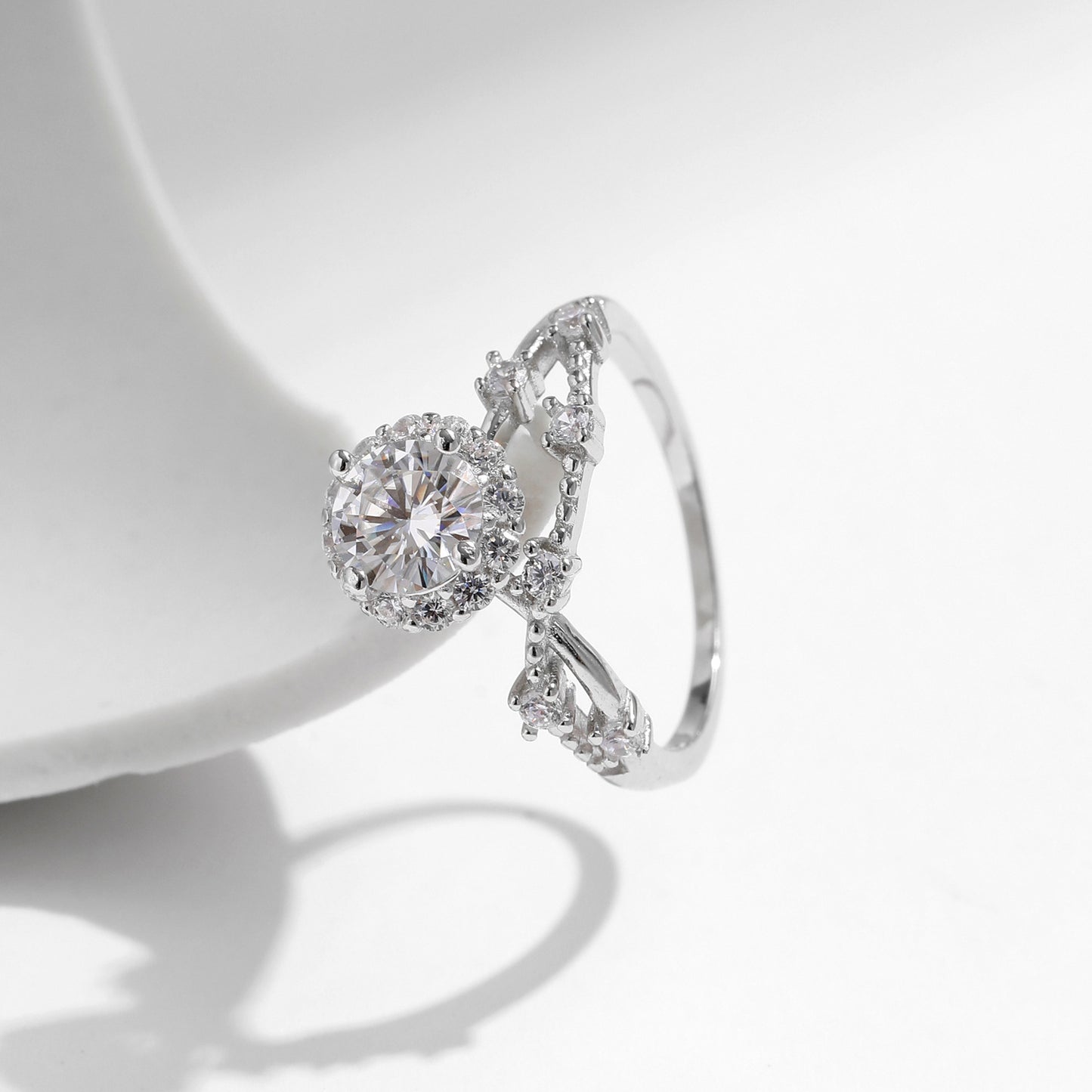 Flower Branch Sterling Silver Moissanite Ring