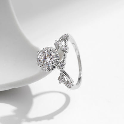 Flower Branch Sterling Silver Moissanite Ring