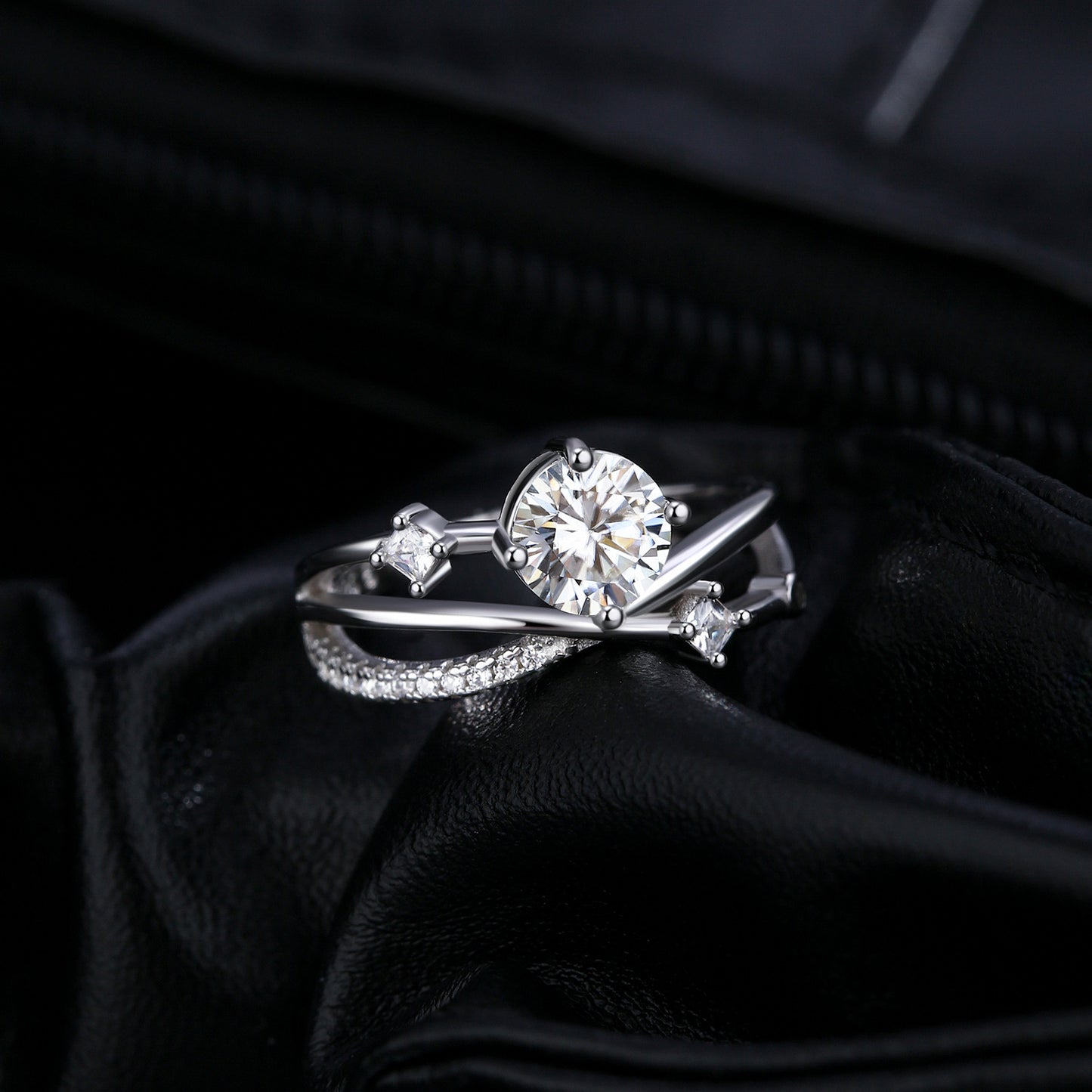 Flower Branch Sterling Silver Moissanite Ring