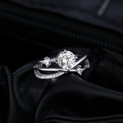 Flower Branch Sterling Silver Moissanite Ring