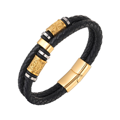 Gold-plated Double Leather Braided Bracelet