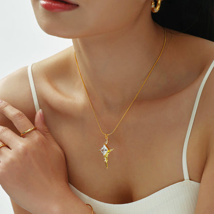 18k Gold Plated Cross Gemstone Necklace