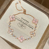 Mother-Of-Pearl Four-Leaf Clover Bracelet - Rose Gold + Pink Flowers