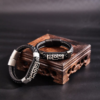 Nine-eye Ceramic And Leather Bracelet