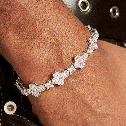 Cross Flower Hip Hop Zircon Bracelet