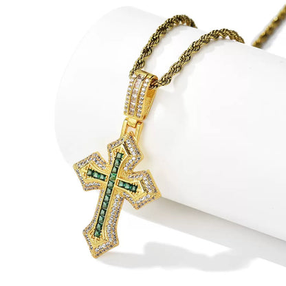 Green Diamond Cross Necklace