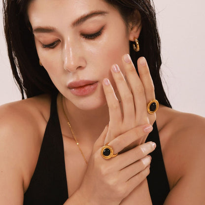 18k Gold Plated Black Onyx Ring