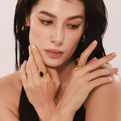 18k Gold Plated Black Onyx Ring