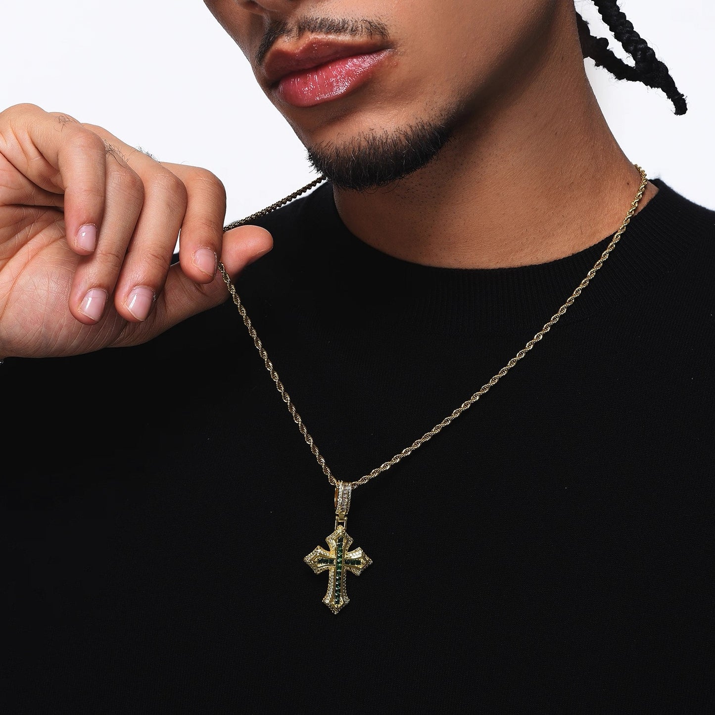 Green Diamond Cross Necklace