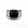 Vintage Black Onyx Cuban Link Open Ring - Sliver