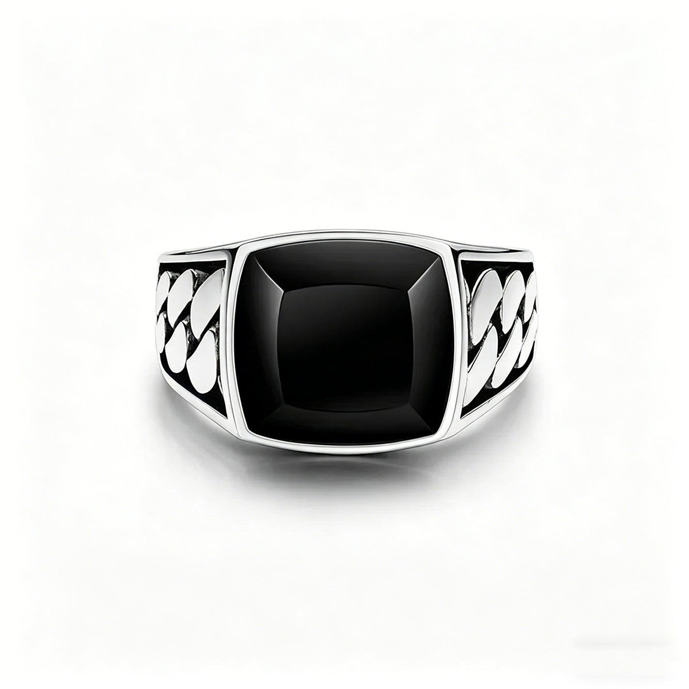 Vintage Black Onyx Cuban Link Open Ring