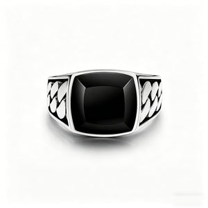 Vintage Black Onyx Cuban Link Open Ring
