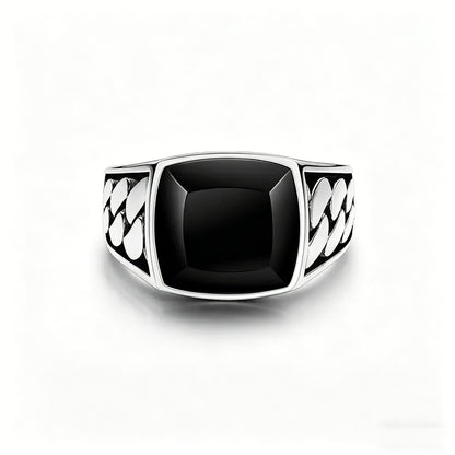 Vintage Black Onyx Cuban Link Open Ring