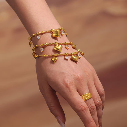Heart-Shaped Zirconia Pendant Bracelet