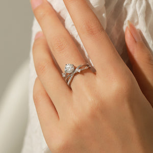 Flower Branch Sterling Silver Moissanite Ring