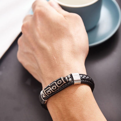 Nine-eye Ceramic And Leather Bracelet