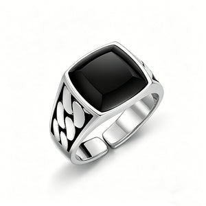 Vintage Black Onyx Cuban Link Open Ring