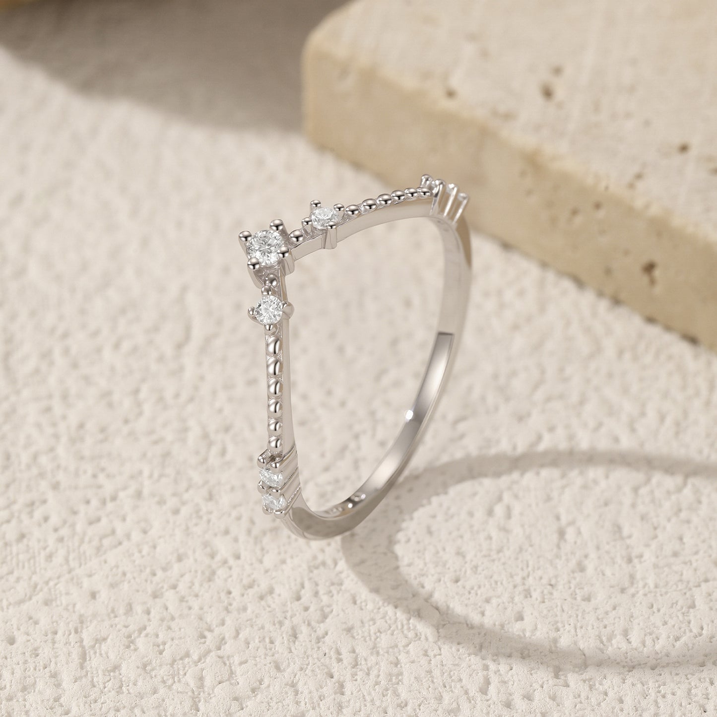 V-Shaped Sterling Silver Moissanite Ring