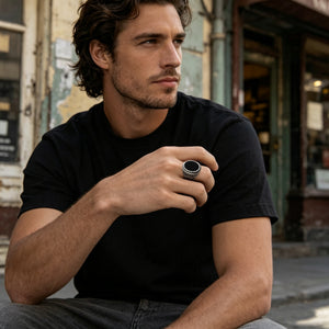 Vintage Black Onyx Open Ring